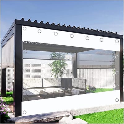Buitengordijn Waterdicht - Zeildoek Zijpaneel - Terras Beschermen - Transparant Middenstuk - 250x250cm - Transparant
