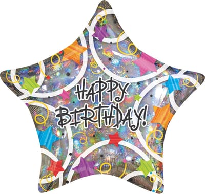 Anagram Folieballon Happy Birthday Star 20,5 Cm Zilver
