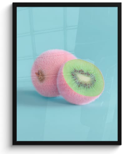 Poster in lijst - Fotolijst 60x80 cm - Posters - Kiwi - Blauw - Surrealistisch - Posterlijst zwart - Decoratie - Wanddecoratie woonkamer - Muurdecoratie slaapkamer