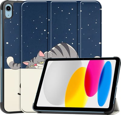 Hoes - Geschikt voor Apple iPad A16/A18 (2022/2025/2026) - 10.9 & 11 inch (10e, 11e & 12e generatie) - Dun & Stevig - Trifold Bookcase - Hard Cover - Hardcover Book Case - Tablet Hoesje - Kat