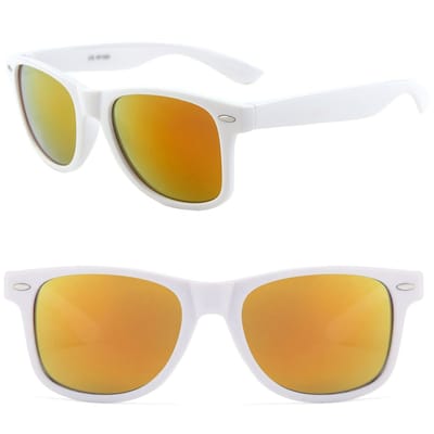 Fako Sunglasses® - Witte Zonnebril Met Goud/Rode Spiegelglazen - Heren Zonnebril - Dames Zonnebril - Classic - UV400 - Wit Frame - Goud/Rood Spiegel