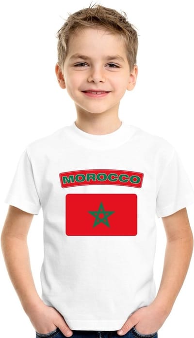 Supporters kleding - t-shirt van vlag Marokko - wit - voor kinderen - korte mouwen - sport 110/116