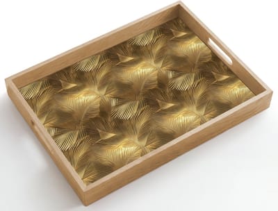 Dienblad hout 50x35 cm - Schootdienblad - Palm - Waaier - Goud - Borrelplank rechthoek - Plateau dienbladen