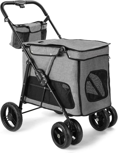 Dierenbuggy - Hondenkar - Reizen met huisdier - Ventilerend en inklapbaar - Tot 30kg - Grijs
