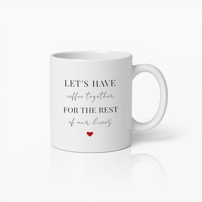 Let’s Have Coffee Together Mok 330ml – Romantische Tekst Koffiemok met Hartje – Witte Keramische Mok Cadeau voor Koppels