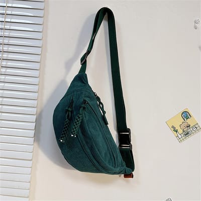Nieuwe Casual Corduroy Heuptasjes voor Dames Eenvoudige Mode Buiktas Vrouwen Banaan Taille Tas Heuptas Schouder Crossbody Borsttas groen