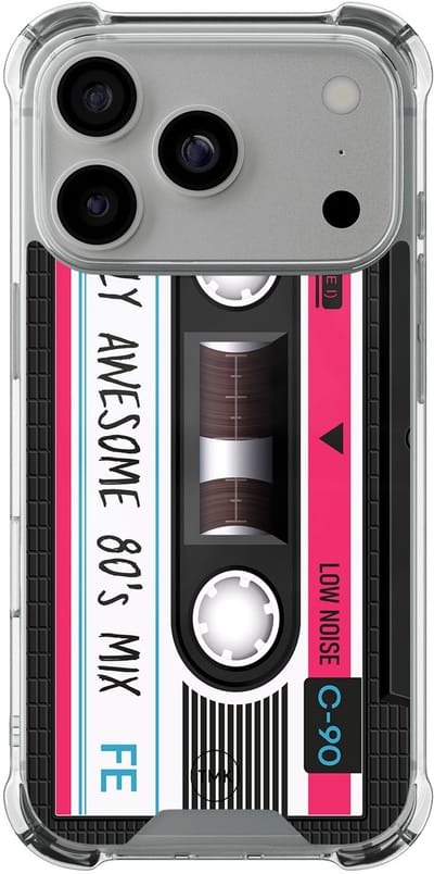 Shockproof hoesje geschikt voor Apple iPhone 17 Pro - Cassette - Schokbestendig - Verhoogde randen - TPU case - Extra Sterke Back Cover - Print - Transparant, Zwart