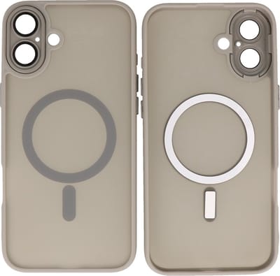 MagSafe Hoesje Geschikt voor iPhone 16 - Mat-Transparent met Camera Beschermer Case - Grijs