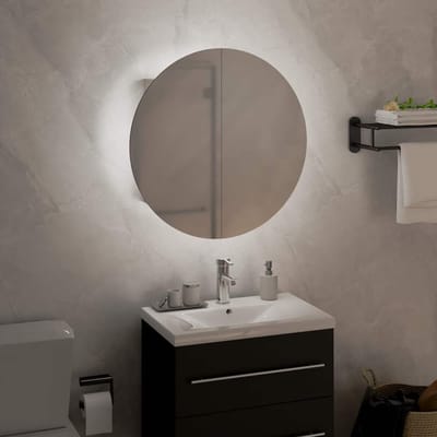 vidaXL - Badkamerkast - met - ronde - spiegel - en - LED - 40x40x17,5 - cm - wit