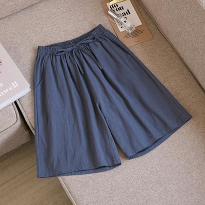 Dames Zomer Katoen Linnen Vijf Inch Ademend Middellange Broeken Casual Los Oversized Wijde Pijpen Broeken XXXL grijs