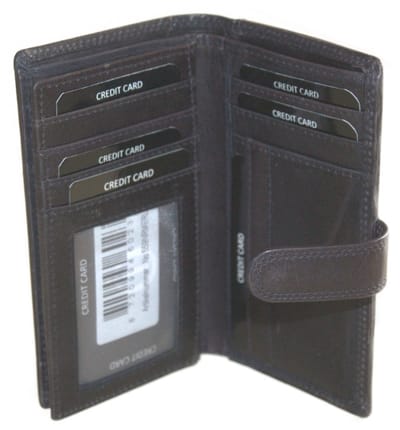 Oi donker blauwe retro lederen pasjeshouder met ruimte voor contant geld / portemonnee hoog model voor veel pasjes / pasjesmapje afsluitbaar met ruimte voor contant geld / Anti skim / donker retro blauw leer / 559Merling NR