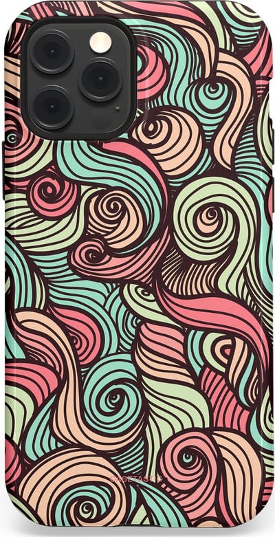 Casetastic hoesje geschikt voor Apple iPhone 12 / Apple iPhone 12 Pro - MagSafe - Dubbellaagse bescherming - Pastel Swirl Vibes - Fashion Case - Taupe Donkergrijs Saliegroen Grijs