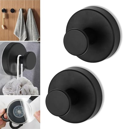 Verstevigende Zuignappen voor Badkamer en Keuken, Roestvrijstalen Waterdichte Haakjes voor Handdoeken en Spiegels - Multipack in Mat Zwart, Eenvoudig te Bevestigen zonder Boren
