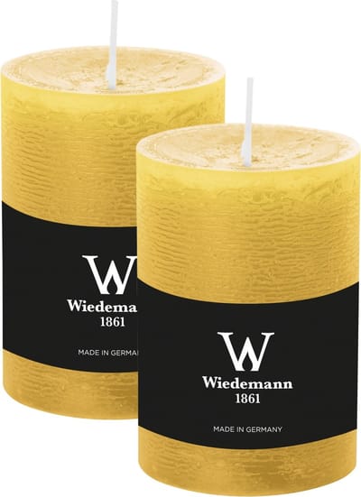 Wiedemann Cilinderkaars/stompkaars - 2x - rustieke kaars - okergeel - 7 x 10 cm - 43 branduren