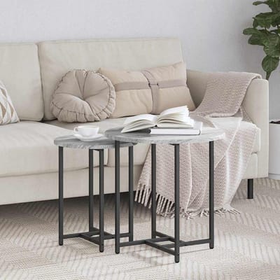 vidaXL - Bijzettafelset - 2 - st - Grijs - Sonoma - en - Zwart - 50 - x - 50 - x - 50 - cm