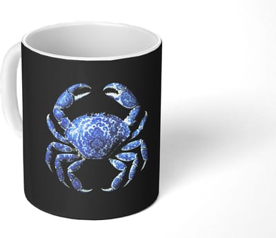 Mok - Koffiemok - Krab - Delfts blauw - Dieren - Mokken - 350 ML - Beker - Koffiemokken - Theemok