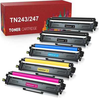 Voordeelset - 5 toners - XXL Brother TN243CMYK / TN-243CMYK / TN247CMYK / TN-247CMYK - Alternatieve Toners - Multipack - Geschikt voor Brother DCP-L3510CDW, L3517CDW, L3550CDW, HL-L3210CW, L3230CDW, L3270CDW, L3280CDW, MFC-L3710CW, L3730CDN, L3740CDN