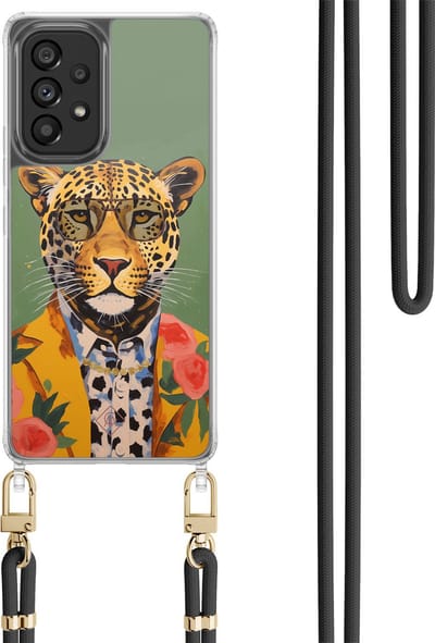 Casimoda® hoesje met koord - Geschikt voor Samsung A53 - Luipaard Hipster - Afneembaar koord - TPU/polycarbonaat - Groen