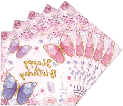 Verjaardagsservetten met Vlinderprint - 20 Stuks Feestelijke Tafeldecoratie voor Kinderfeestjes en Verjaardagsfeesten