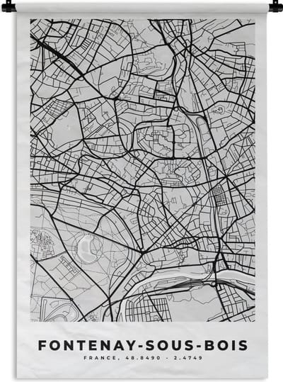 Wandkleed - Wanddoek - Plattegrond - Kaart - Stadskaart - Frankrijk - Fontenay-sous-Bois - 120x180 cm - Wandtapijt