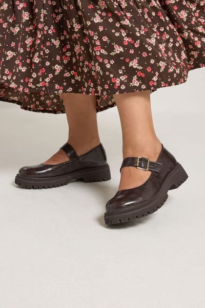 Yours Chocoladebruine Chunky Mary Janes In Brede Epasvormsize 37EEE
