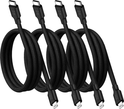 Voordeelbundel usb C kabel geschikt voor iPhone 14 13 12, iPad en AirPods naar Lightning ingang - 4 stuks - 2 meter - Stevig - Zwart