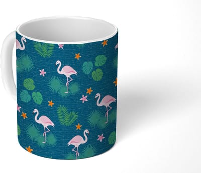 Mok - Koffiemok - Flamingo - Planten - Patroon - Mokken - 350 ML - Beker - Koffiemokken - Theemok