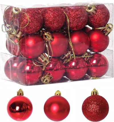 Kerstballen Set van 24 Stuks - 3CM Shatterproof Versiering voor Kerstboom en Feestdecoratie in Rood, Frosted en Glanzend Design