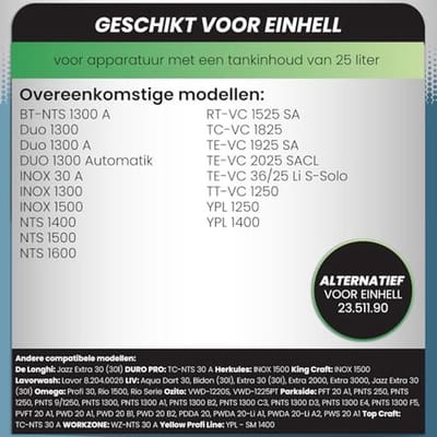 20 stofzuigerzakken voor 25l stof-/waterzuigers - compatibel met alle modellen