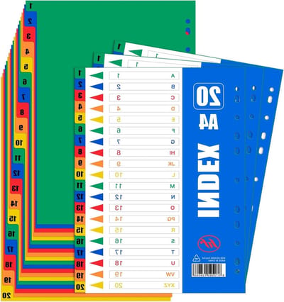 Set van 3 A4 Alfabet Tabs 1-20 van Plastic voor Efficiënte Organisatie en Kantoorgebruik