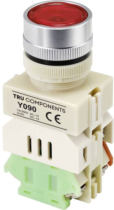 TRU COMPONENTS TC-9219080 Y090 Druktoets 250 V/AC 5 A 1x aan/(aan) Moment Rood (Ø) 30 mm 1 stuk(s)