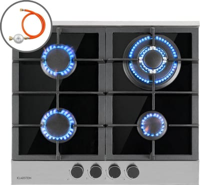 Klarstein Gaskooktoestel 4-pits, 8 kW inbouw-gaskooktoestel voor binnen, Roestvrijstalen gaskooktoestel voor camper, 4-pits gaskooktoestel, Modern inbouw-gasfornuis, Gasfornuis met vier branders