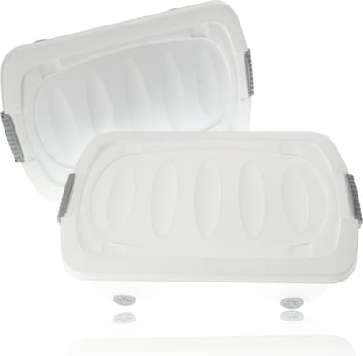 Opbergboxen transparant met Witte Deksel en Wieltjes - 60x38.5x18 cm - Onderbedbox -24 liter