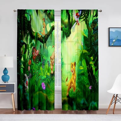Cartoon Wilde Dieren Transparant Voile Gordijn Tijger Olifant Giraffe Raam Chiffon Tule Gordijnen voor Woonkamer Kinderkamer Decoratie 1 PCS W100XH250cm&Grommet Top