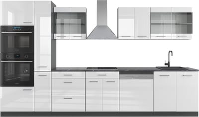 Vicco R-Line Keuken – 350 cm met hoge kast, zonder werkblad Wit hoogglans/antraciet