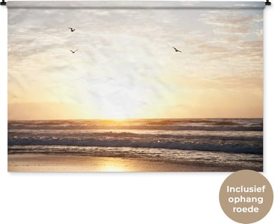 Wandkleed - Wanddoek - Zon - Vogel - Zee - 180x120 cm - Wandtapijt