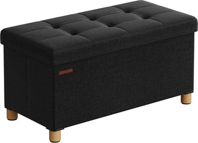 Zitkist Opberger Poef - Zwarte Poef - Opbergbank - Imitatielinnen - Schuimvulling - MDF-constructie - 38 cm x 76 cm x 40 cm - 6,5 kg - 300 kg capaciteit - 77 liter opbergruimte