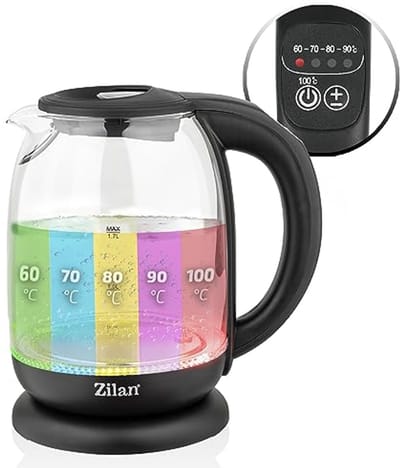 Glazen waterkoker met digitaal display en LED - 1,7L, 5 temperatuurinstellingen, 360° draadloos