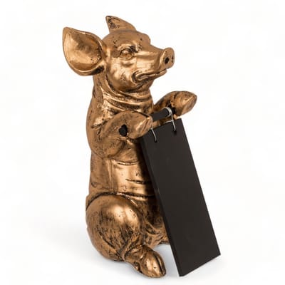 Dailygoods- Decoratieve Figuur Gouden Kunststeen - Tafeldecoratie - Persoonlijk Bord - Varken/Hond - Afmetingen 9,5 x 12,5 x 22 cm - Stijlvol Cadeautje - Woondecoratie
