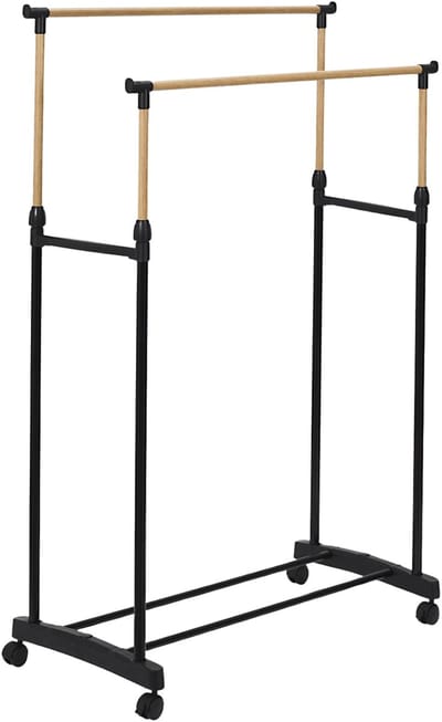 Home Deco Factory Mobiel kledingrek - verstelbaar - op wielen - zwart - 160cm - dubbelrek - kledinghanger - opslag