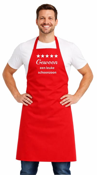 Keukenschort - Schort - BBQ schort - unisexschort - kookschort - 100% katoen - 65 x 90 cm - kleur rood - Gewoon een leuke schoonzoon