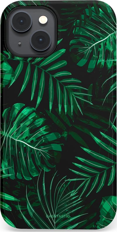 Casetastic hoesje geschikt voor Apple iPhone 14 Plus - MagSafe - Dubbellaagse bescherming - Jungle blad - Fashion Case - Donkergroen Zwart