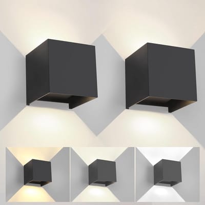 Set van 2 Verstelbare LED Kubus Wandlampen Zwart IP65 Waterdicht Binnen/Buiten