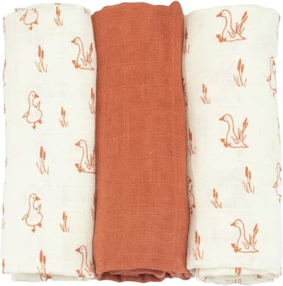 Set van 3 multifunctionele babyluiers - 70 x 70 cm - Oeko-tex gecertificeerd - Terracotta - Veelzijdig als deken, knuffeldier, slabbetje, zonwering