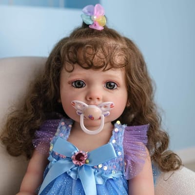 Meisjespop Siliconen - Herboren pop peuter - Kinderspel - Volledig beweegbaar lichaam - 55 cm - Bruin haar