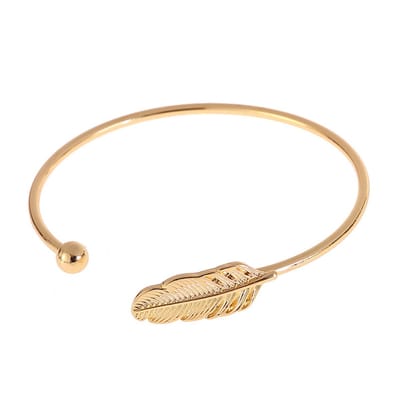 Marama - armband Feather Goud - RVS - veertje - damesarmband - licht buigbaar - nikkelvrij