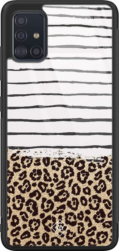 Casimoda® hoesje - Geschikt voor Samsung Galaxy A51 - Luipaard strepen - Luxe Hard Case Zwart - Backcover telefoonhoesje - Bruin/beige