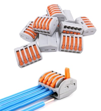 20-delige set elektrische kabelklemmen met bedieningshendel voor vaste kabel - 4 mm² geleiderklem - kroonluchterklemmen - insteekbaar - 5 geleiders - verbindingsklem elektra