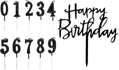 Zwarte Cijferkaarsen 0-9 en Happy Birthday Taartdecoratie Set voor Verjaardagstaart