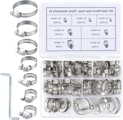 Set van 62 RVS Slangklemmen in 7 Maten (8-38 mm) voor Benzine/Gasleidingen, Auto, Sanitair en Tuinonderhoud met Opbergdoos en Schroevendraaier